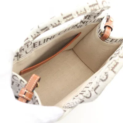 Pre-owned Celine Brown White Canvas Leather Tote Bag ()
