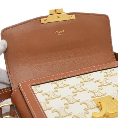 Pre-owned Celine Brown White Canvas Leather Shoulder Bag ()