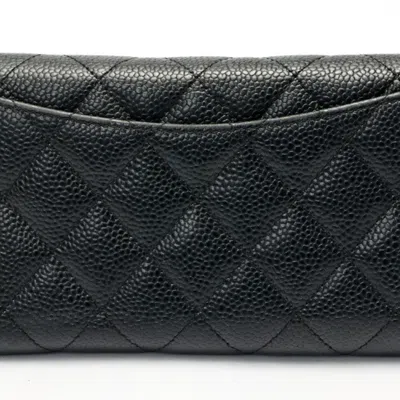 Pre-owned Chanel Black Grained Calfskin Wallet (tri-fold) ()