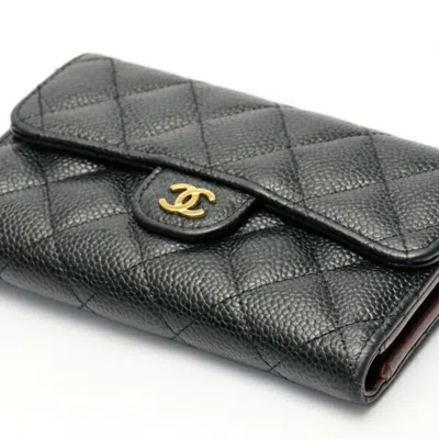 Pre-owned Chanel Black Grained Calfskin Wallet (tri-fold) ()