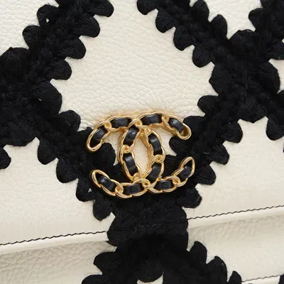 Pre-owned Chanel Black White Leather Cotton Chain/shoulder Wallet () In Multi