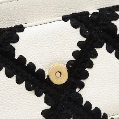 Pre-owned Chanel Black White Leather Cotton Chain/shoulder Wallet () In Multi
