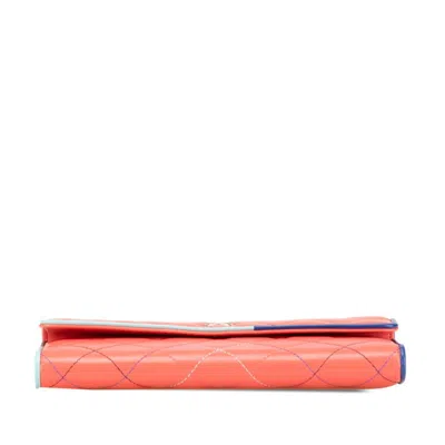Pre-owned Chanel Blue Orange Leather Long Wallet (bi-fold) ()