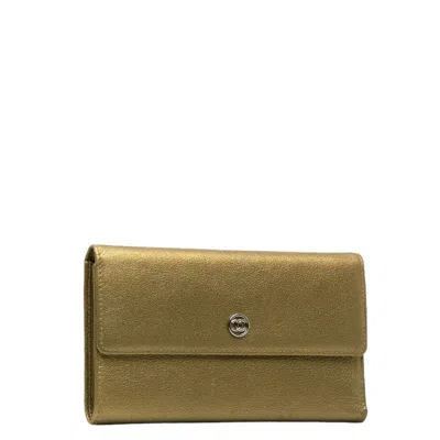 Pre-owned Chanel Khaki Metallic Leather Wallet (tri-fold) ()