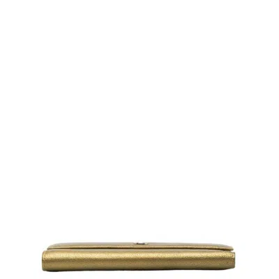 Pre-owned Chanel Khaki Metallic Leather Wallet (tri-fold) ()