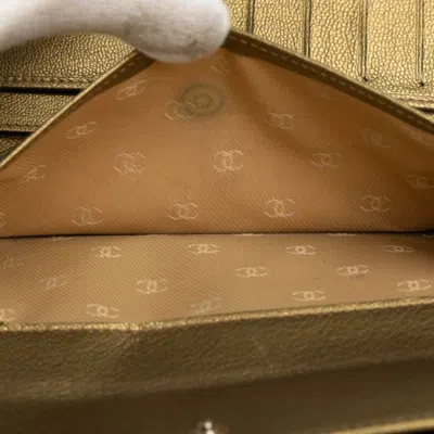 Pre-owned Chanel Khaki Metallic Leather Wallet (tri-fold) ()