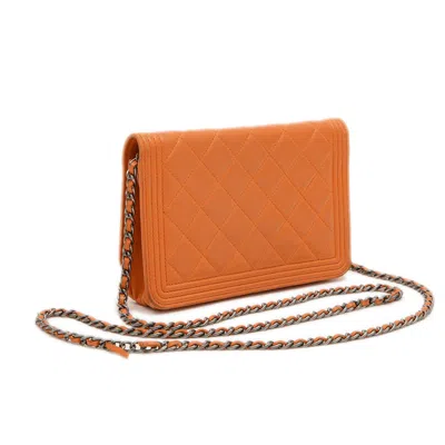 Pre-owned Chanel Orange Leather Chain/shoulder Wallet ()