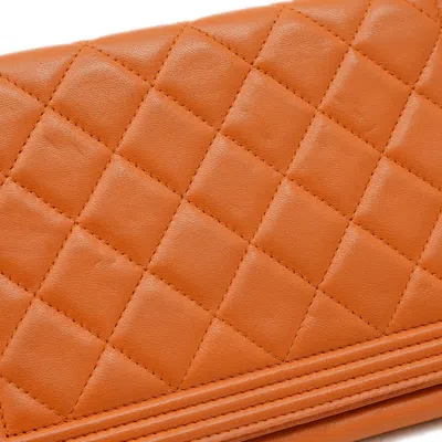Pre-owned Chanel Orange Leather Chain/shoulder Wallet ()