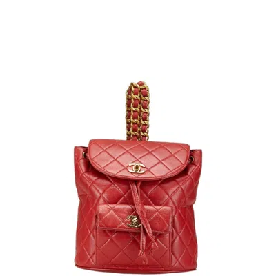 Pre-owned Chanel Red Color Leather Backpack ()