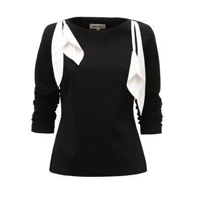 Julia Allert Women's Designer Boat Neck Blouse, Floral Drape – Black In Black