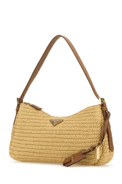 Prada Aimee Large Crochet And Leather Bag In Brown