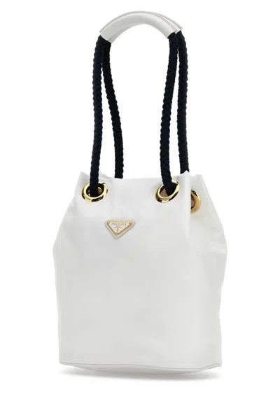 Prada Re-nylon Mariner Bucket Bag With Top Handle In White