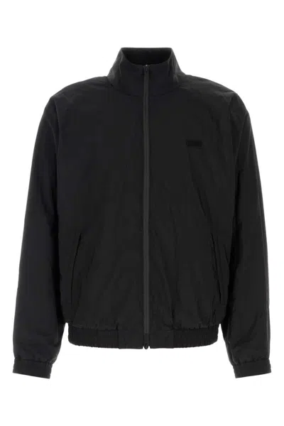 Ferragamo Wool Blend Jacket High Collar In Black