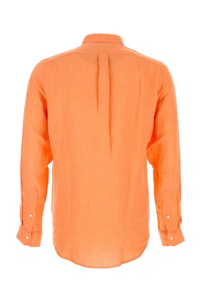 Polo Ralph Lauren Linen Shirt With Button-down Collar And Curved Hem In Brown