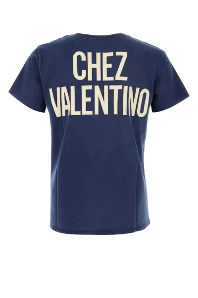 Valentino Garavani Vintage-effect Blue Cotton T-shirt In Blue