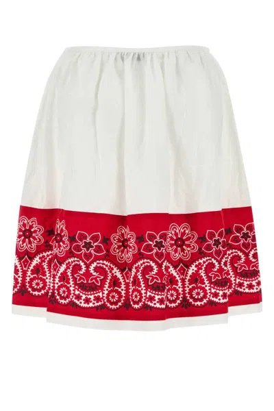Miu Miu Bandana Printed Cotton Poplin Miniskirt In White