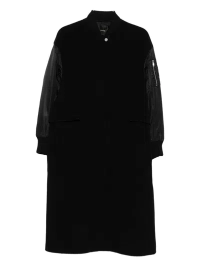 Pinko Long Coat In Wool-blend Cloth And Technical Satin In Black