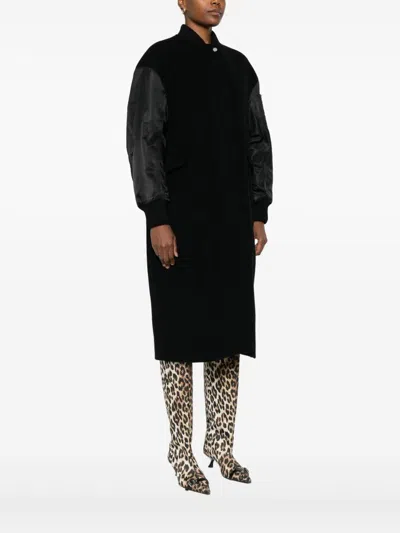 Pinko Long Coat In Wool-blend Cloth And Technical Satin In Black