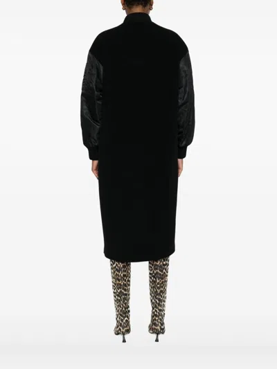 Pinko Long Coat In Wool-blend Cloth And Technical Satin In Black