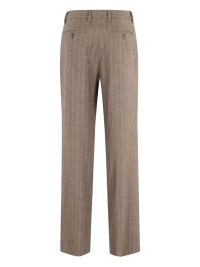 Seventy Taupe Herringbone Wool Blend Pants With Tailored Finish In Gray