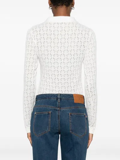 Pinko Intricate Lace Panel Bodysuit With Polo Collar In White