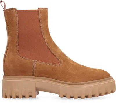 Hogan Chunky Sole Ankle Boots With Suede Finish In Brown