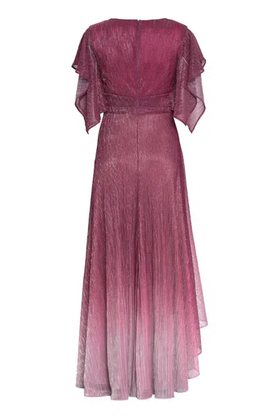 Talbot Runhof Metallic Voile Asymmetric Dress In Brown