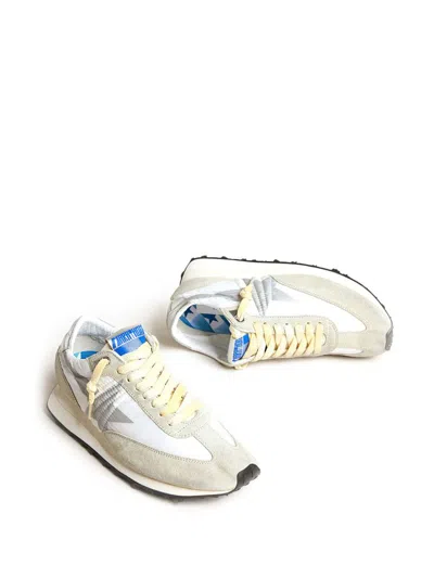 Golden Goose Marathon Sneakers In White Nylon With Suede Inserts And Silver Leather Heel Tab In Gray
