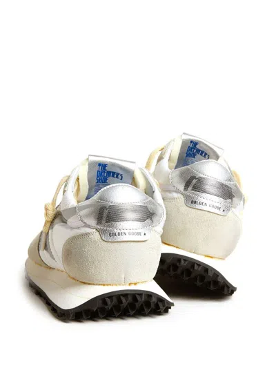 Golden Goose Marathon Sneakers In White Nylon With Suede Inserts And Silver Leather Heel Tab In Gray