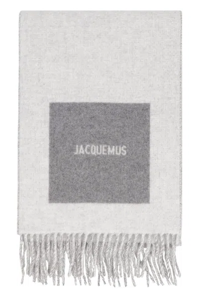 Jacquemus Panelled Fringed Scarf In Gray