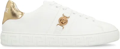 Versace Flat Sole Low-top Sneakers With Greek Key In White