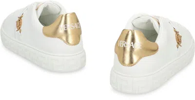 Versace Flat Sole Low-top Sneakers With Greek Key In White