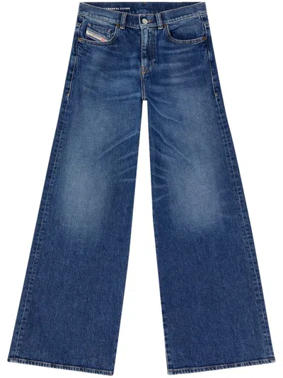 Diesel D-sire 1996 Blue Jeans With Wide Leg And Logo Patch On The Rear In Denim Woman In Black