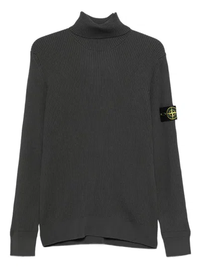 Stone Island Virgin Wool Turtleneck Sweater With Long Sleeves In Black