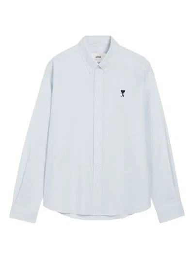 Ami Alexandre Mattiussi Adc Button-down Collar Logo-embroidered Striped Cotton Oxford Shirt In Blue