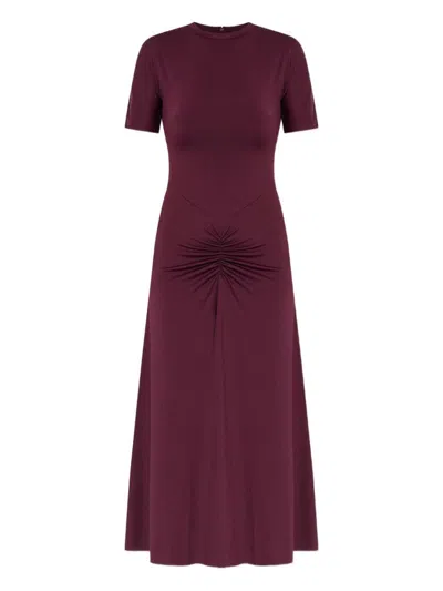 Victoria Beckham Gathered Waist T-shirt Midi Dress Merlot In Burgundy