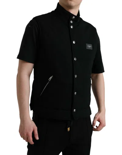 Dolce & Gabbana Black Rayon Buttoned Vest Logo Jacket In Black