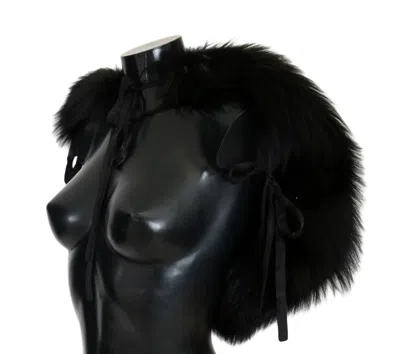 Dolce & Gabbana Black Silver Fox Fur Scarf In Black