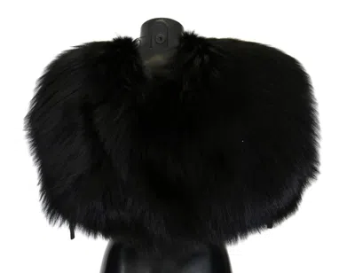 Dolce & Gabbana Black Silver Fox Fur Scarf In Black