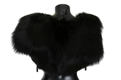 Dolce & Gabbana Black Silver Fox Fur Scarf In Black