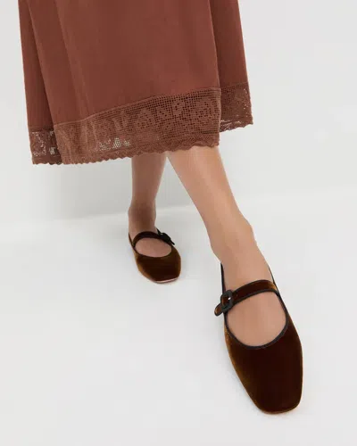 Loeffler Randall Ginger Grosgrain-trimmed Velvet Mary Jane Ballet Flats In Brown