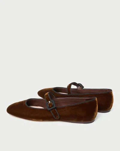 Loeffler Randall Ginger Grosgrain-trimmed Velvet Mary Jane Ballet Flats In Brown