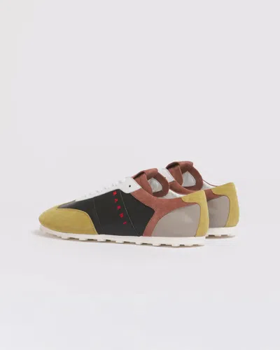 Marni Black Leather And Suede Sneakers In Multi