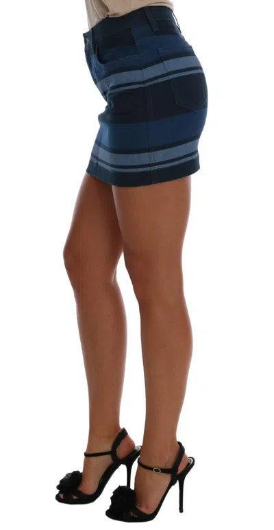 Dolce & Gabbana Blue Short Striped Mini Denim Skirt In Black