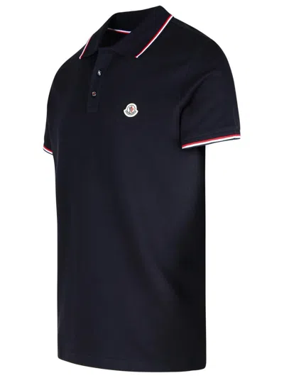 Moncler Men Tricolor-trimmed Cotton Piquet Polo Shirt Navy In Black