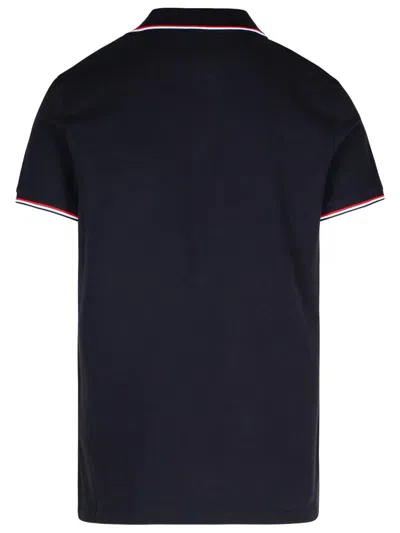 Moncler Men Tricolor-trimmed Cotton Piquet Polo Shirt Navy In Black