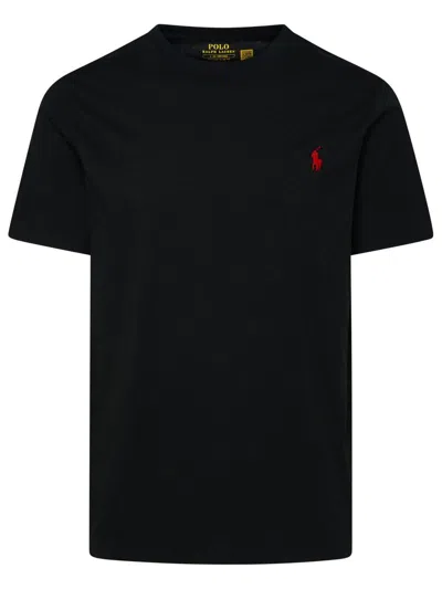 Polo Ralph Lauren Blue Crewneck T-shirt With Pony Detail On The Front In Black