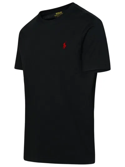 Polo Ralph Lauren Blue Crewneck T-shirt With Pony Detail On The Front In Black