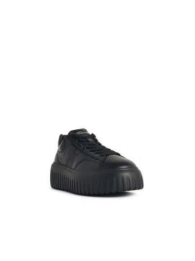 Hogan Minimalist Black Leather Sneakers With Thick Platform Sole In Black