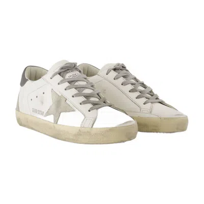 Golden Goose Super-star Leather Sneakers With Suede Grey Leather And Leather Grey Heel Tab Shoes In White